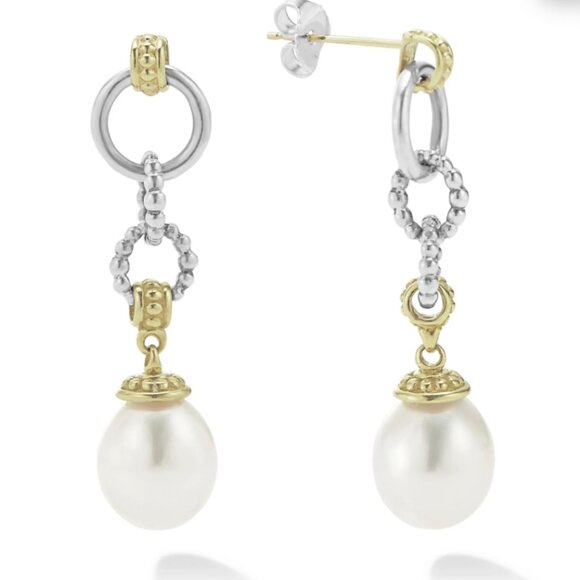 Luna  Two-Tone Pearl Circle Drop Earrings from Lagos - Picture 5 of 12